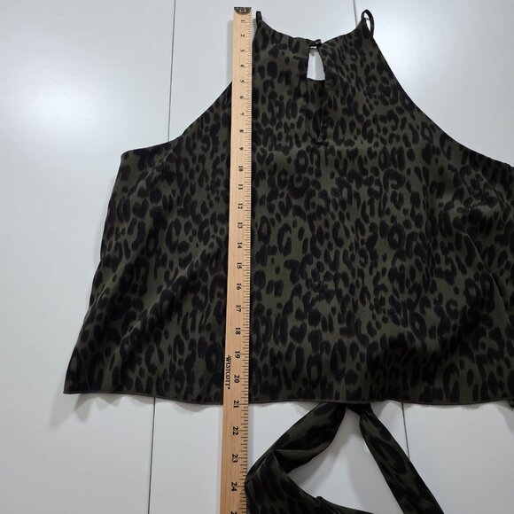 Tyche Halter Tie Front Top Womens L Green Black Leopard Print Lined Boho Preppy - Picture 6 of 13